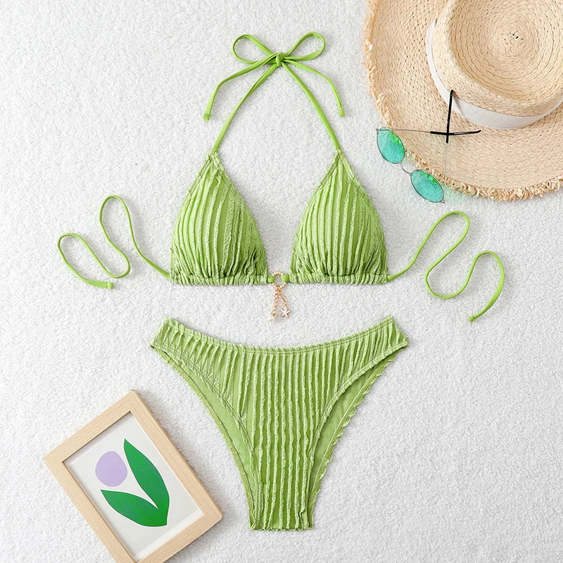 Bikini Femme 2026 Sexy à Volants - Maillot de Bain Deux Pièces Taille Basse Été Plage