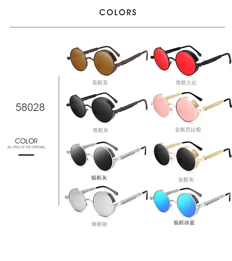 Lunettes de Soleil Steampunk Rétro Gothique - Design Rond Vintage Unisexe