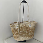 Hand-woven straw beach bag - Large capacity gradient travel bag for women