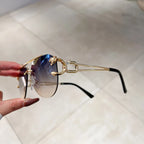 Lunettes de Soleil Femme Rimless Vintage Oversized — Luxury Fashion Élégantes