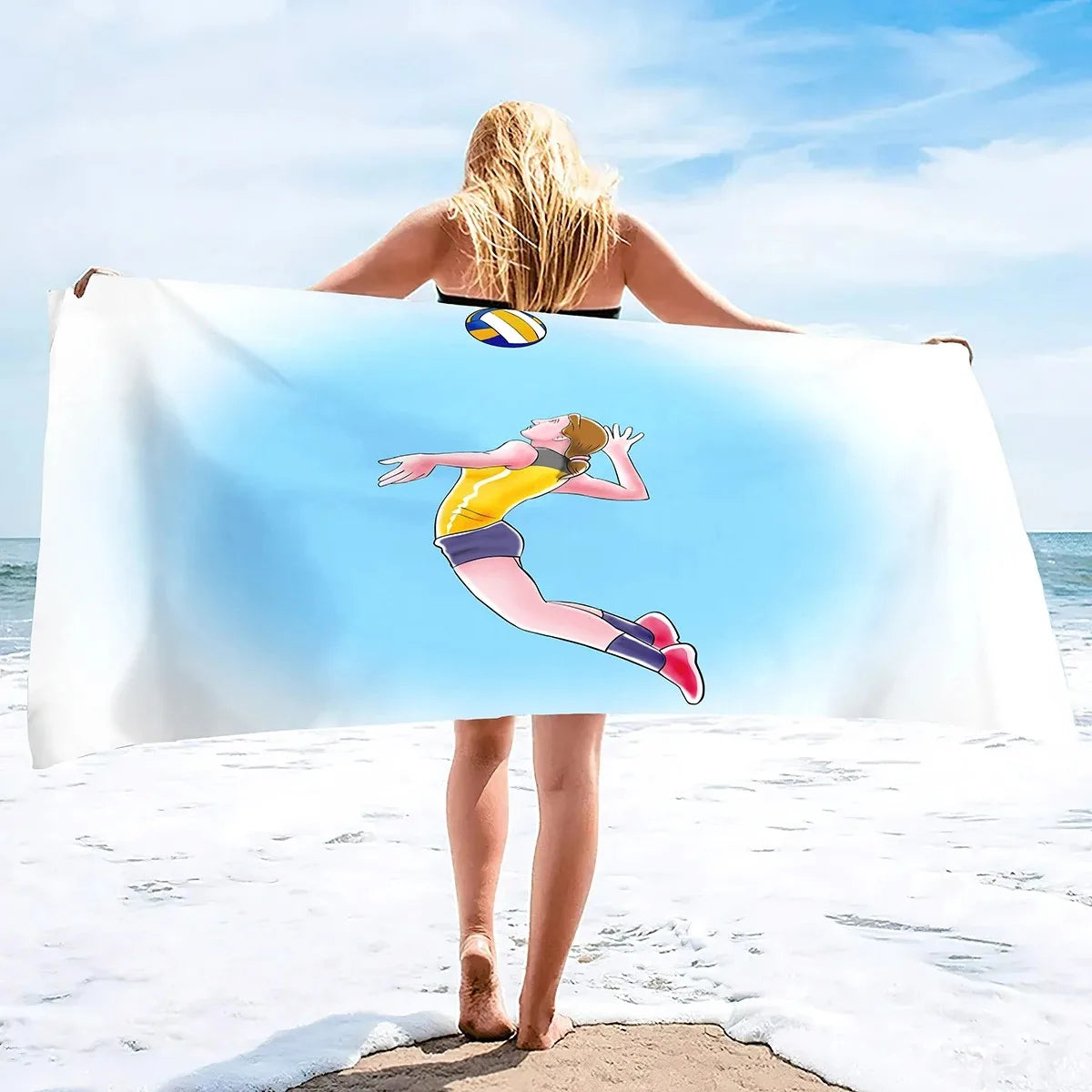 Serviette de Plage Volleyball Microfibre - Séchage Rapide Anti-Sable Absorbante