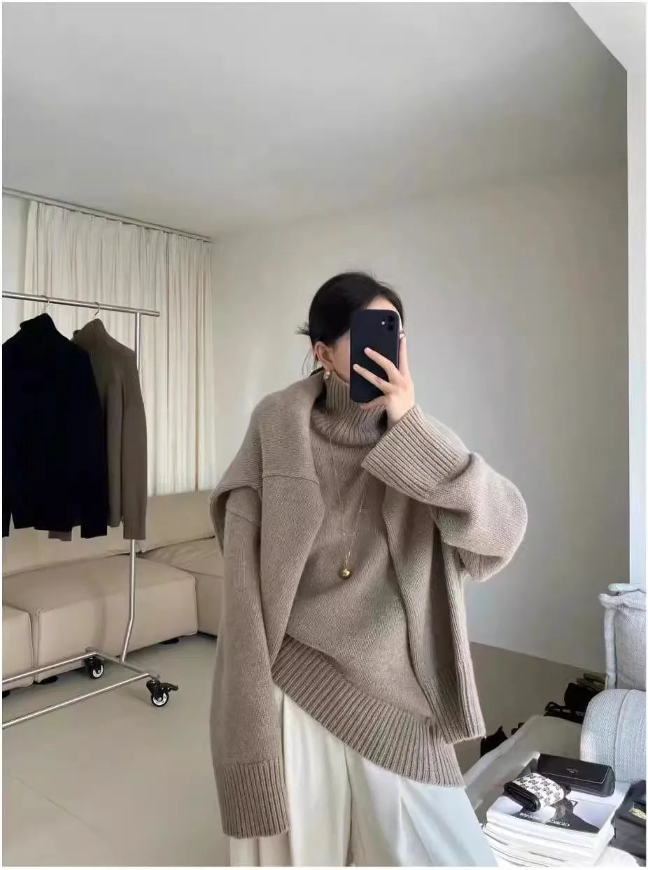 Pull Col Roulé 100% Cachemire Pur Femme — Épais, Loose, Grande Taille S-XXXL