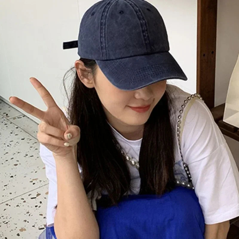 Casquette Baseball Denim Lavé Vintage Unisexe - Snapback Hip Hop Couleur Unie Ajustable