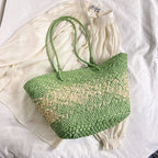 Hand-woven straw beach bag - Large capacity gradient travel bag for women