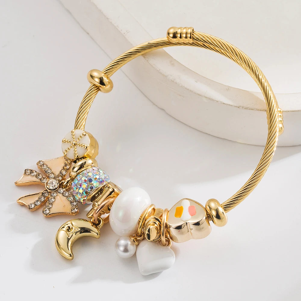 Bracelet DIY Lune & Nœud - Acier Inoxydable Ajustable