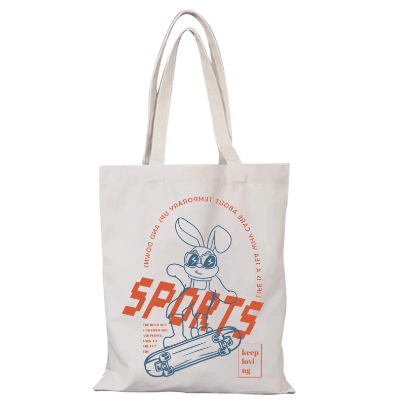 Sac Tote Canvas Mixte Motifs Animaux Mignons - Écologique Shopping Plage Épaule