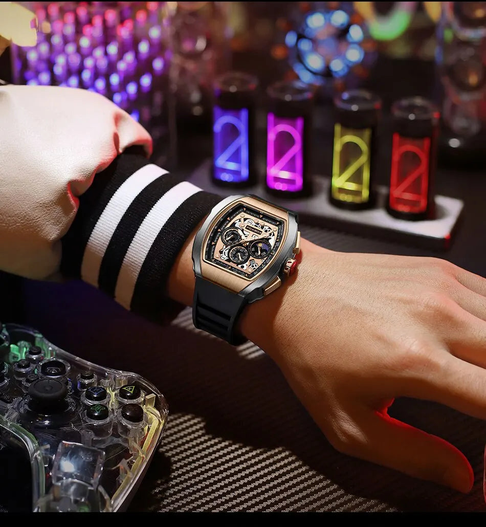 Montre Homme Sport Chronographe Waterproof — Quartz Multifonction 3ATM