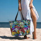 Bolso de playa impermeable con estampado de grafiti - Bolso de viaje de gran capacidad para mujer