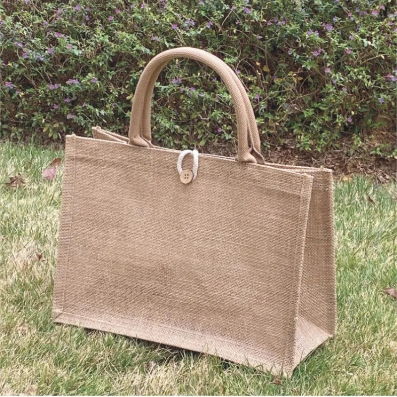 Bolso tote de lino y yute para mujer - Bolso de playa ecológico - Bolso de hombro para ir de compras - Varios tamaños
