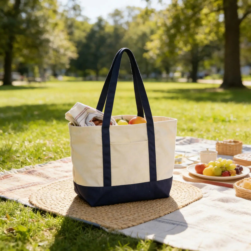 Grand Sac Tote Canvas Femme Réutilisable - Broderie Plage Voyage Gym Shopping