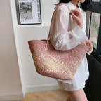 Hand-woven straw beach bag - Large capacity gradient travel bag for women