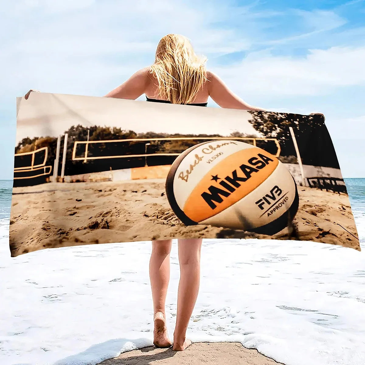 Serviette de Plage Volleyball Microfibre - Séchage Rapide Anti-Sable Absorbante