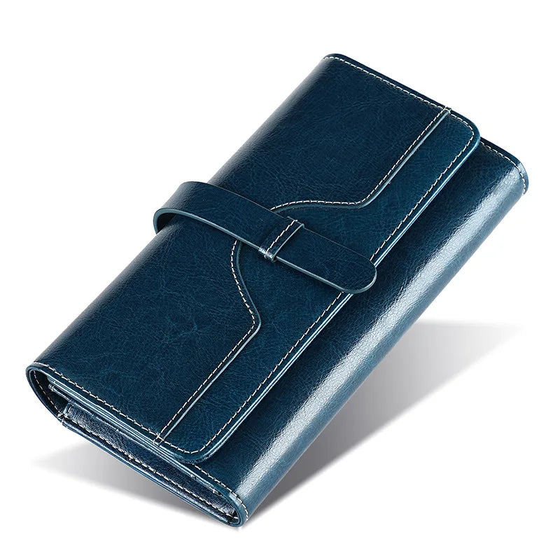 Portefeuille Femme Cuir Ciré RFID — Clutch Rétro Multifonction FuturaTrend
