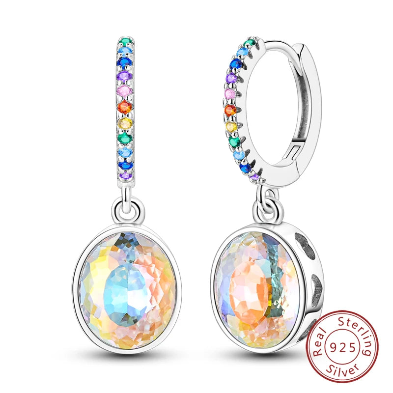 Boucles d'Oreilles Créoles Argent 925 Cristal - Design Élégant Femme