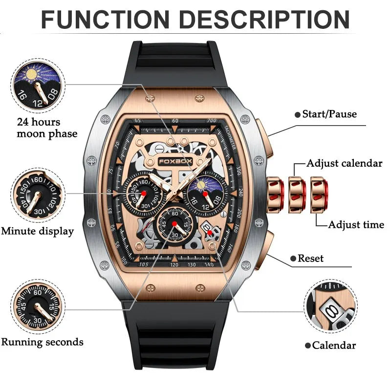 Montre Homme Sport Chronographe Waterproof — Quartz Multifonction 3ATM