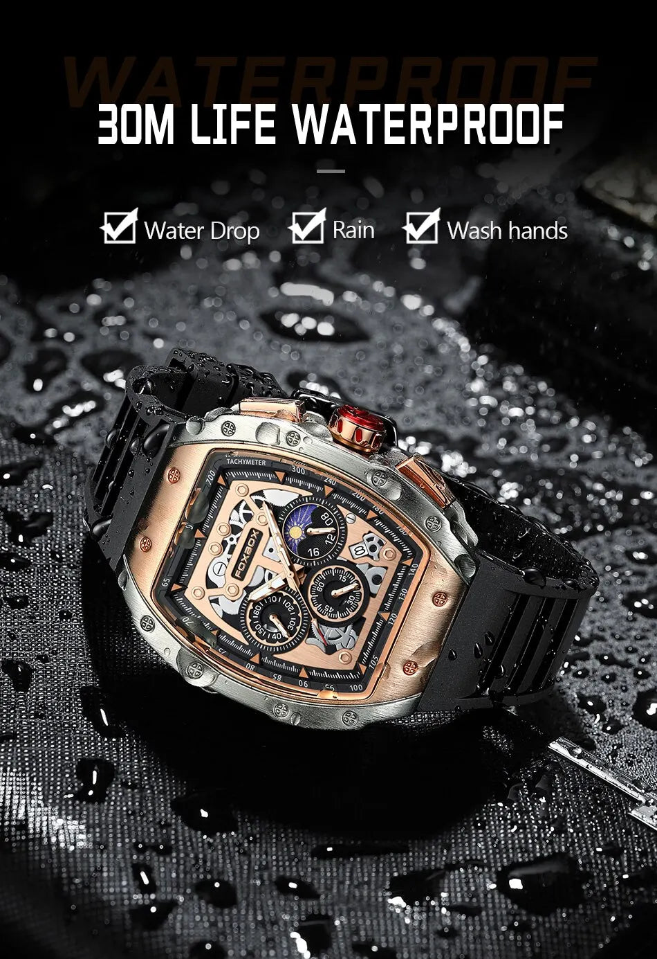 Montre Homme Sport Chronographe Waterproof — Quartz Multifonction 3ATM