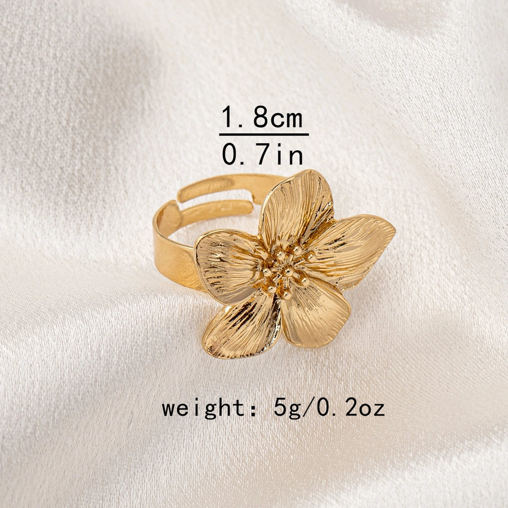 Bague Fleur Métal Ajustable - Design Ouvert Élégant Quotidien