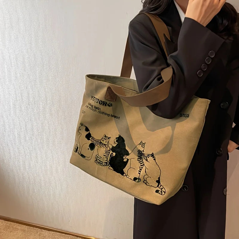 Sac Tote Canvas Femme Fashion - Grande Capacité Fermeture Zip Travail
