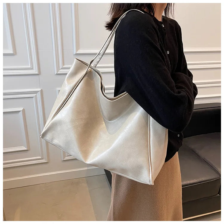 Sac Tote Femme Style Coréen Grande Capacité - Cuir Souple Épaule Rétro 2025