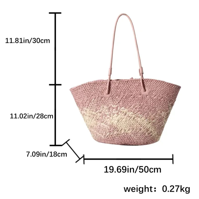 Sac de Plage Paille Tressé Main - Grande Capacité Dégradé Voyage Femme