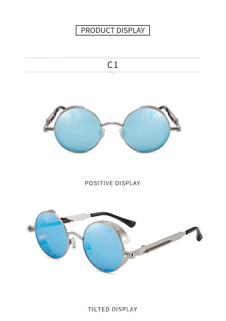 Lunettes de Soleil Steampunk Rétro Gothique - Design Rond Vintage Unisexe