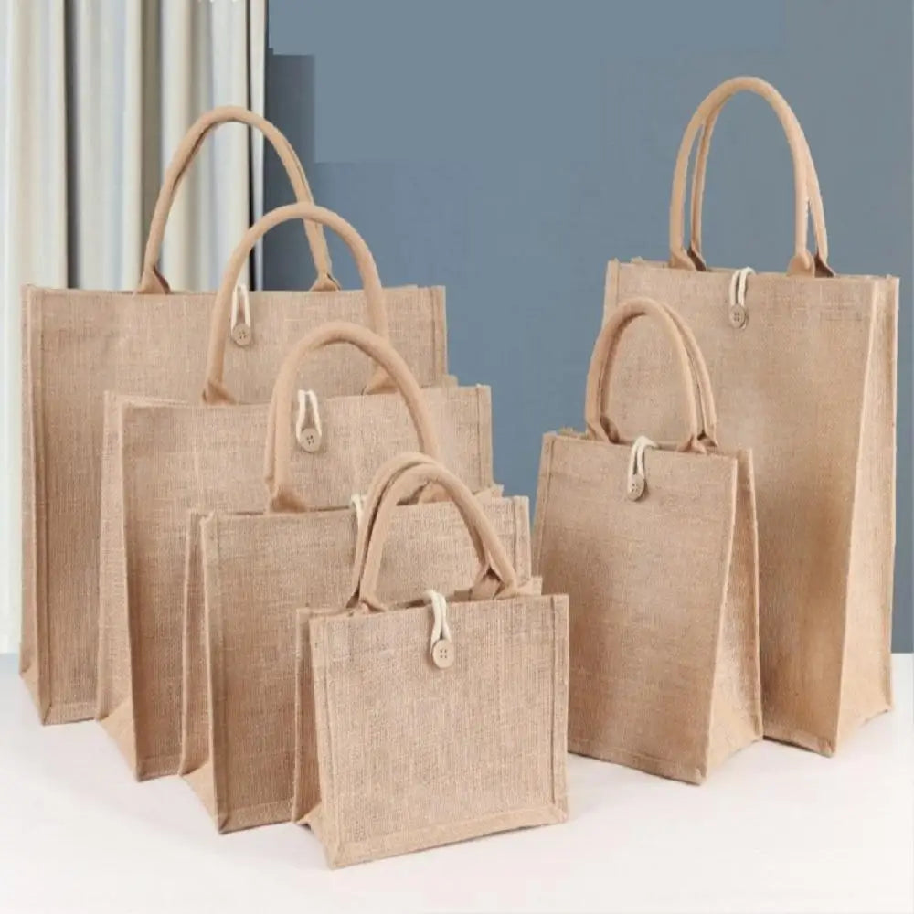 Bolso tote de lino y yute para mujer - Bolso de playa ecológico - Bolso de hombro para ir de compras - Varios tamaños