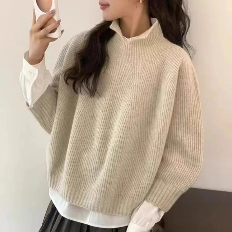 Women's 100% Cashmere Turtleneck Sweater — 3/4 Sleeves, Loose Fit, Autumn/Winter