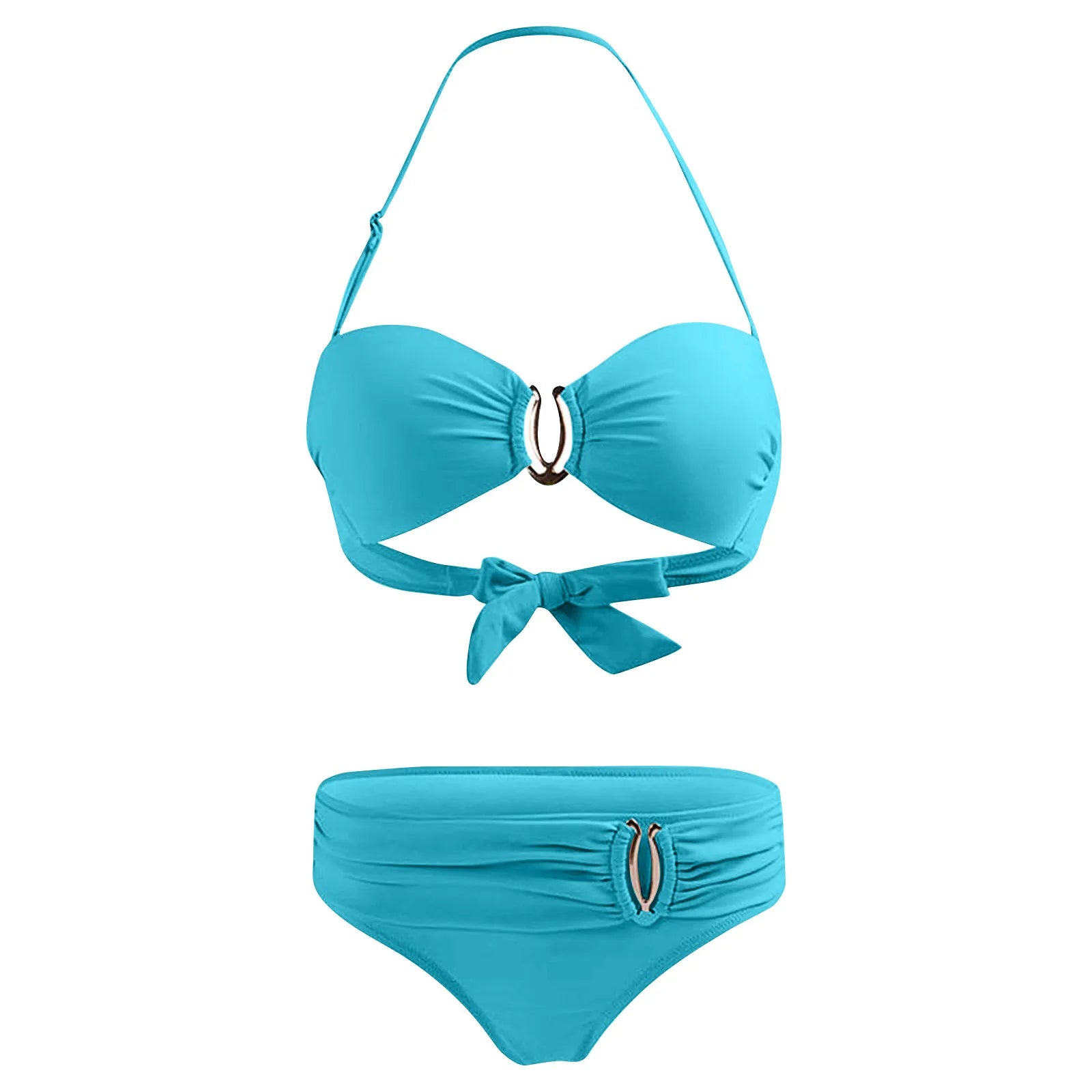 Bikini Femme Sexy Dos Nu Couleur Unie - Maillot de Bain Deux Pièces Col Halter Taille Basse Plage