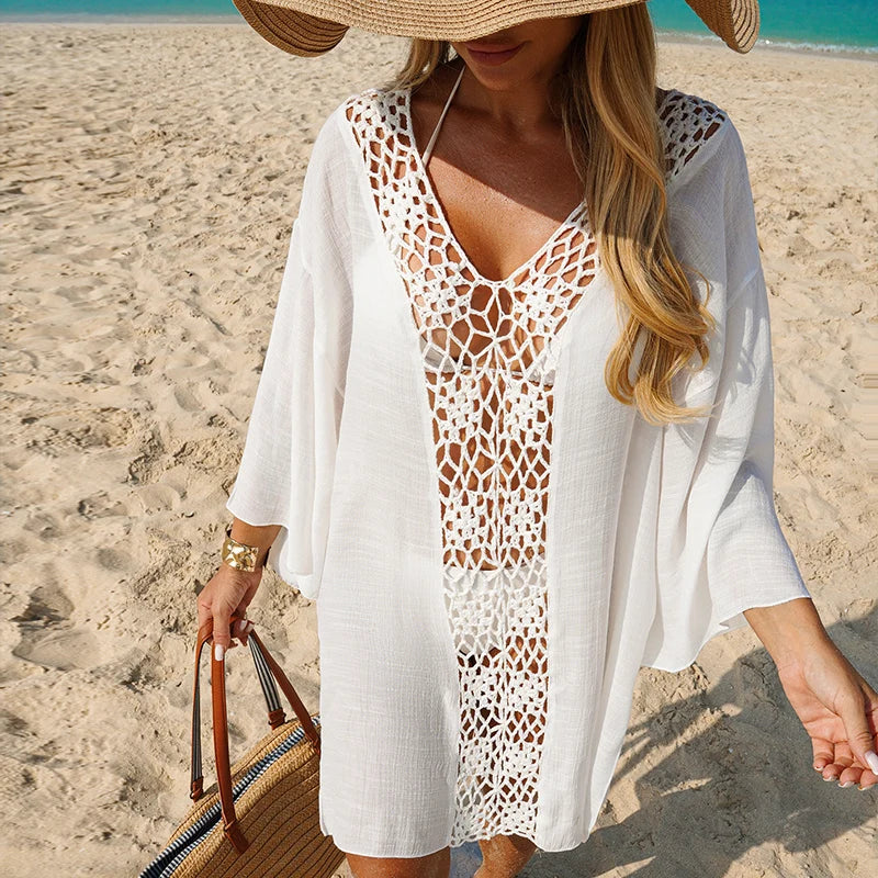 Women's Hand-Crocheted Beach Pareo Dress - Breathable Cover-Up, Casual Sun Protection
