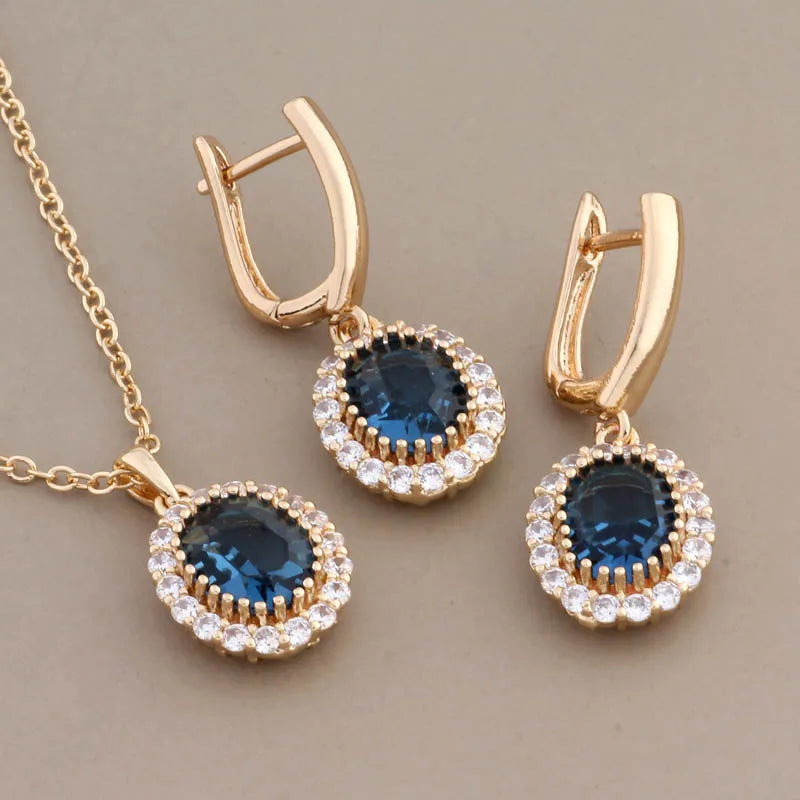 Juego de joyas para mujer de circonita dorada — Collar de 45 cm + Pendientes vintage para boda