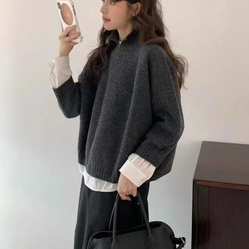 Women's 100% Cashmere Turtleneck Sweater — 3/4 Sleeves, Loose Fit, Autumn/Winter