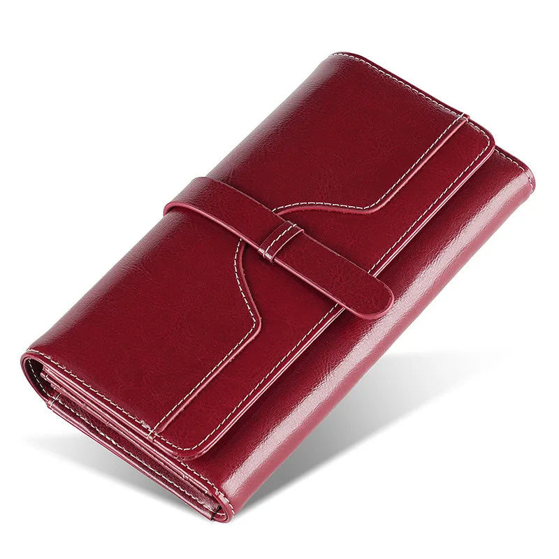 Portefeuille Femme Cuir Ciré RFID — Clutch Rétro Multifonction FuturaTrend