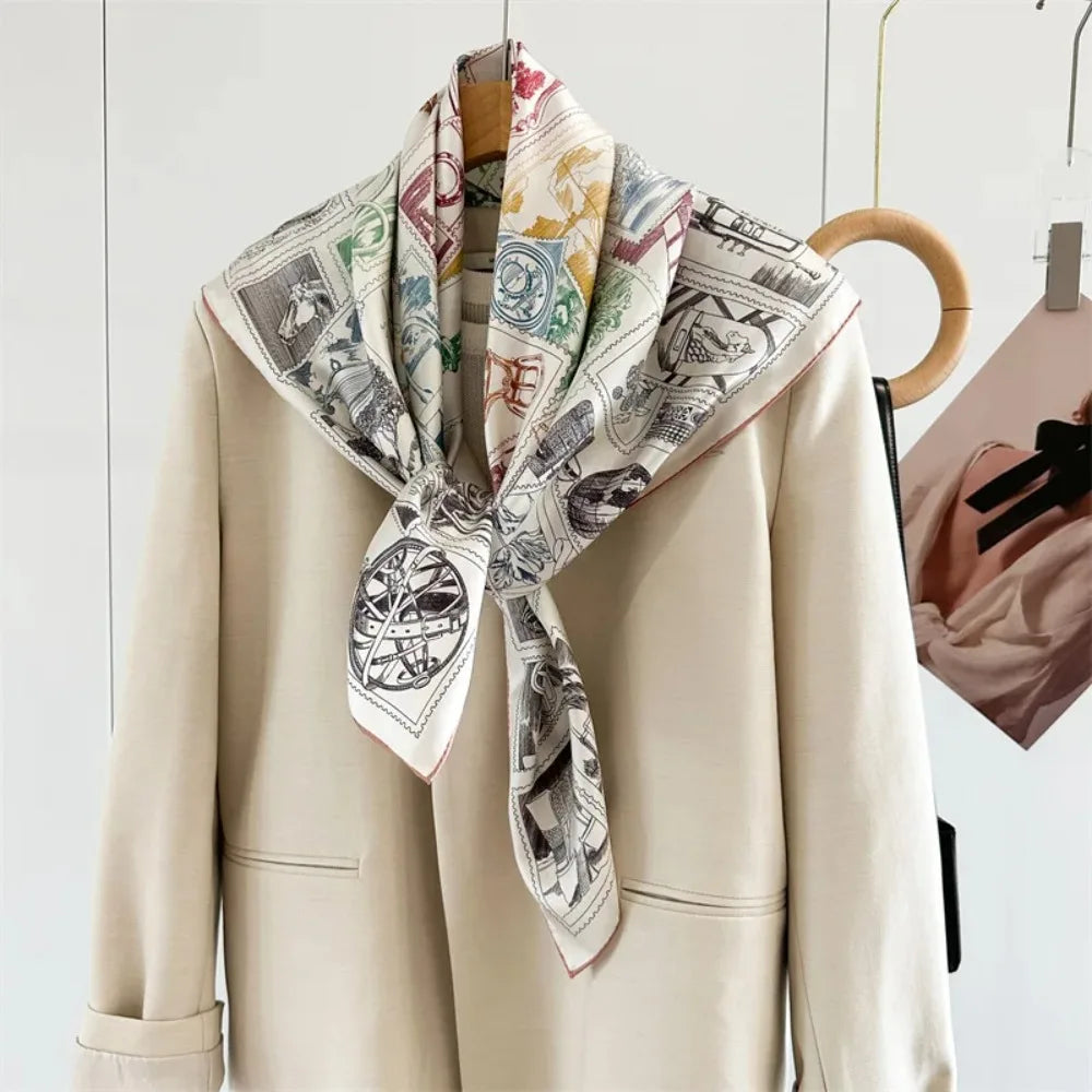 Foulard Carré Soie 100% Grand Format 88cm — Châle Écharpe Luxury Femme