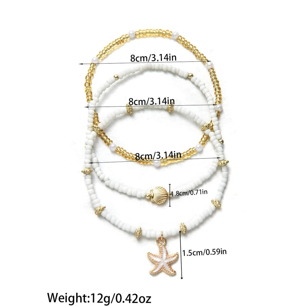 Set 3 Bracelets de Cheville Bohème Coquillages - Bijoux de Pied
