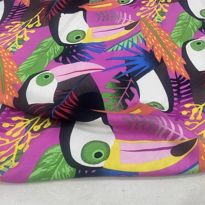 Tissu Coton Été Imprimé Floral Oiseau - Matériau Robe Plage Resort Femme 145cm