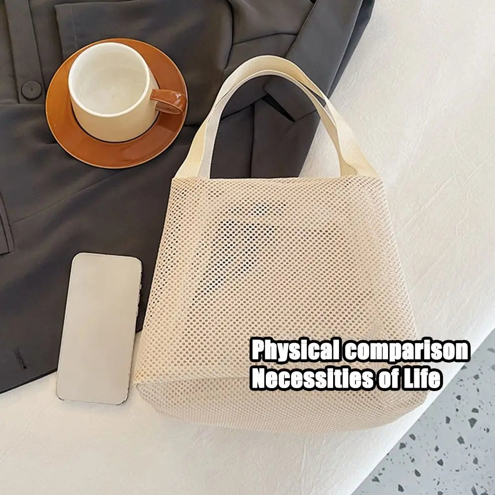 Sac de Plage Mesh Filet Réutilisable - Grande Capacité Trousse Maquillage Zip