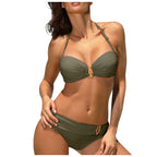 Bikini Femme Sexy Dos Nu Couleur Unie - Maillot de Bain Deux Pièces Col Halter Taille Basse Plage