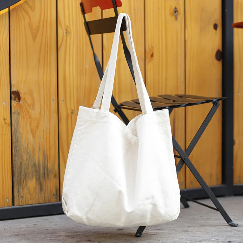 Sac de Plage Tote Canvas Minimaliste - Grande Capacité Couleur Unie Multifonction