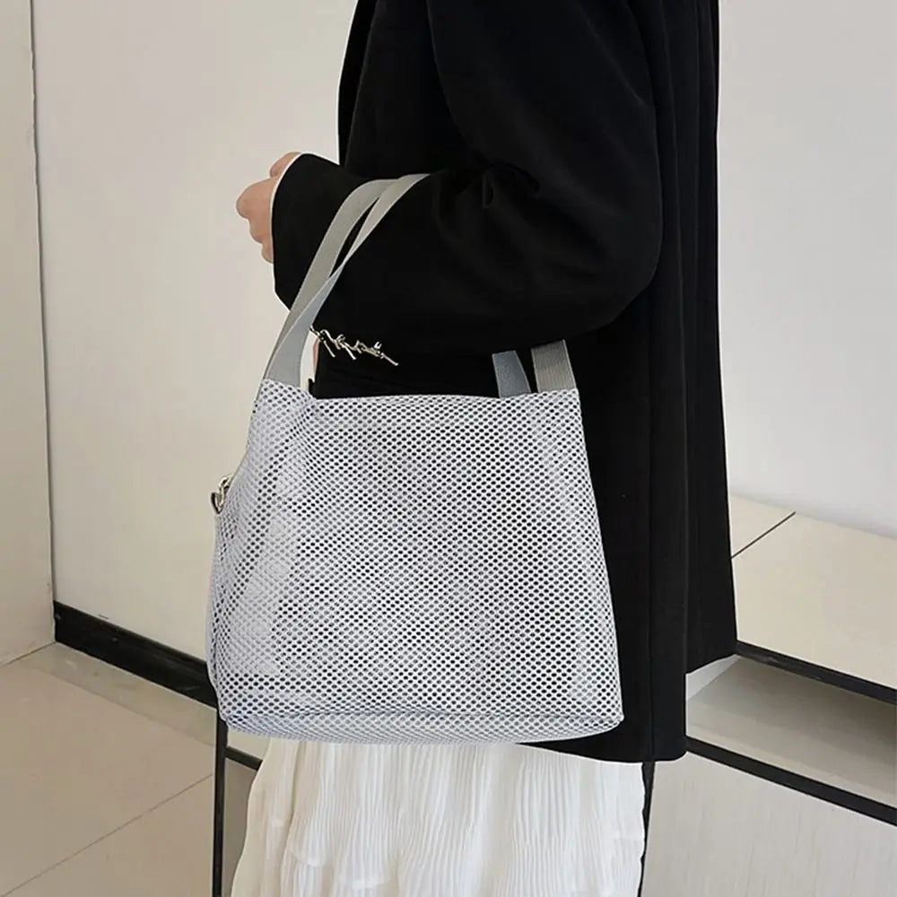 Sac de Plage Mesh Filet Réutilisable - Grande Capacité Trousse Maquillage Zip