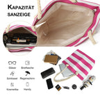 Striped Canvas Tote Beach Bag - Large Capacity Shoulder Shopping Bag for Women