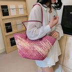 Hand-woven straw beach bag - Large capacity gradient travel bag for women