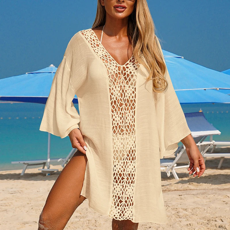 Robe de Plage Paréo Femme Crochet Main - Cover Up Respirante Protection Solaire Casual