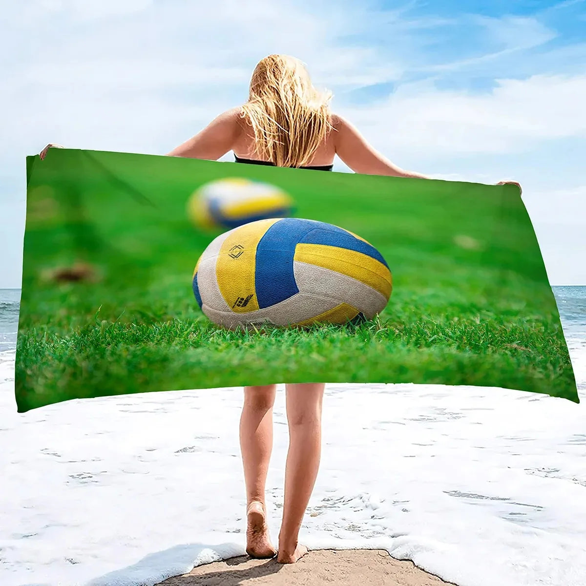 Serviette de Plage Volleyball Microfibre - Séchage Rapide Anti-Sable Absorbante