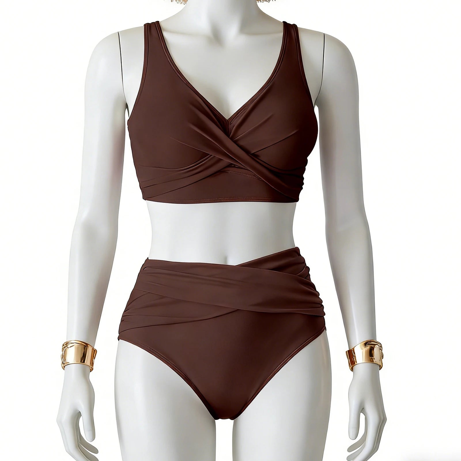 Bikini Femme Taille Haute Sexy Twist Front Froncé - Maillot de Bain Deux Pièces Amincissant Plage Été