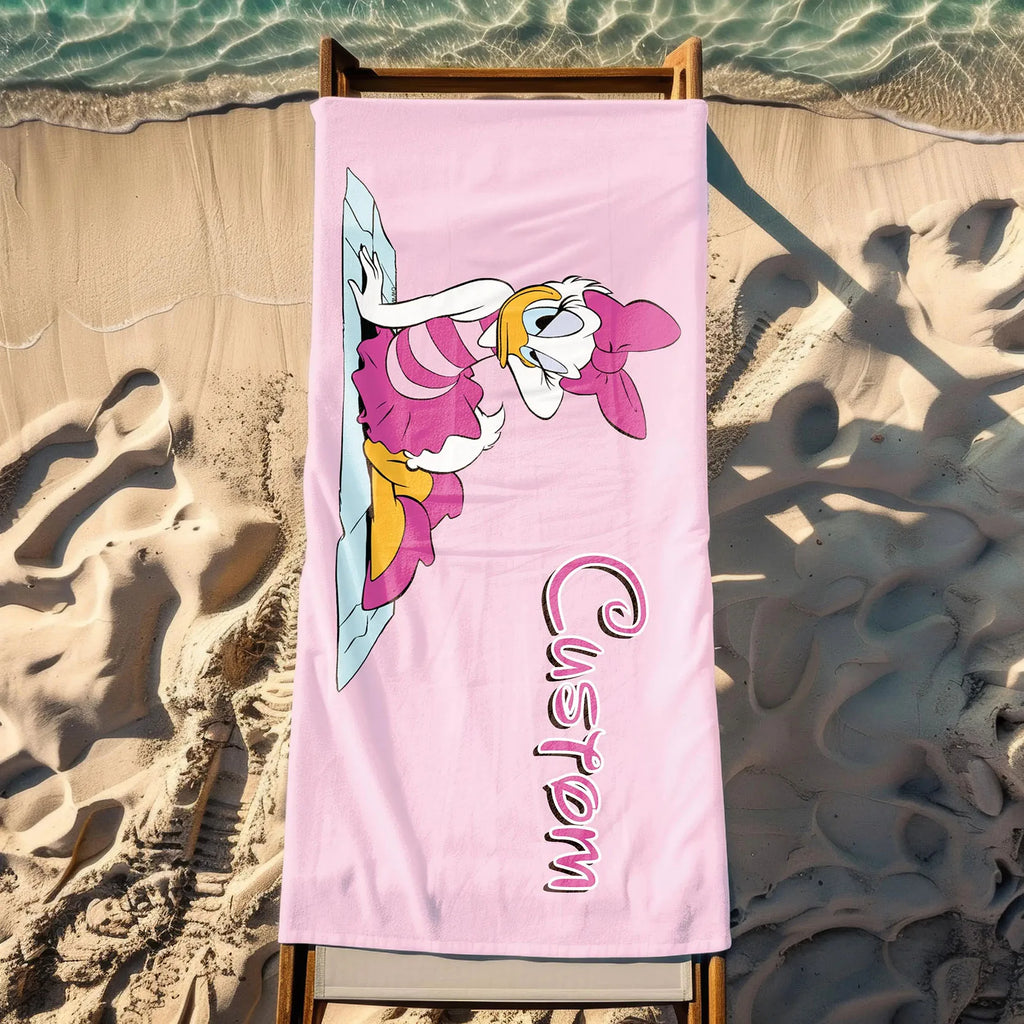 Serviette de Plage Canard Rose Cartoon - Microfibre Absorbante Cadeau Filles Fans