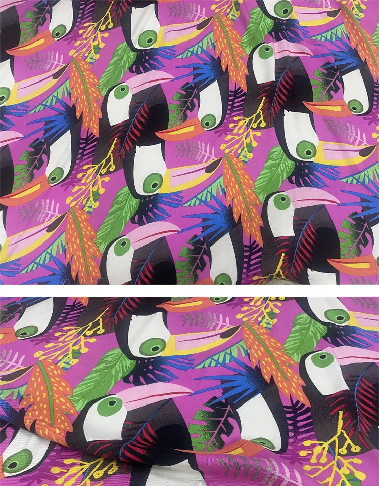 Tissu Coton Été Imprimé Floral Oiseau - Matériau Robe Plage Resort Femme 145cm