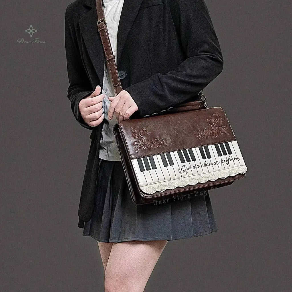 Sac Bandoulière Vintage Piano – Style Esthétique & Panneau Transparent