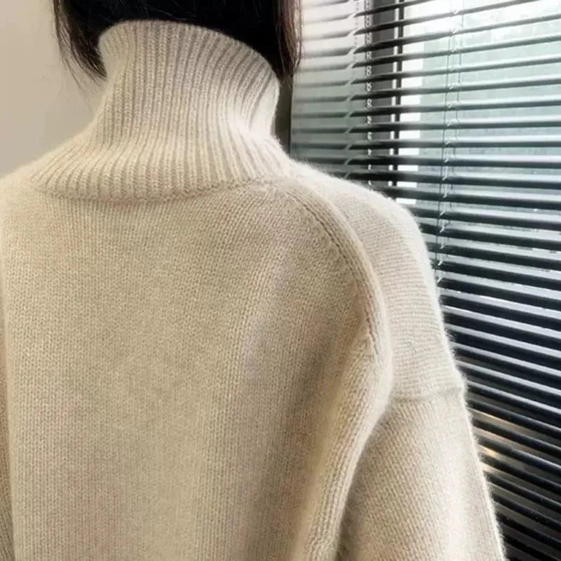 Jersey de cuello alto de cachemira gruesa para mujer — Holgado, Cálido, Tallas grandes S-XXXL