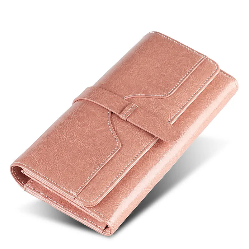 Portefeuille Femme Cuir Ciré RFID — Clutch Rétro Multifonction FuturaTrend