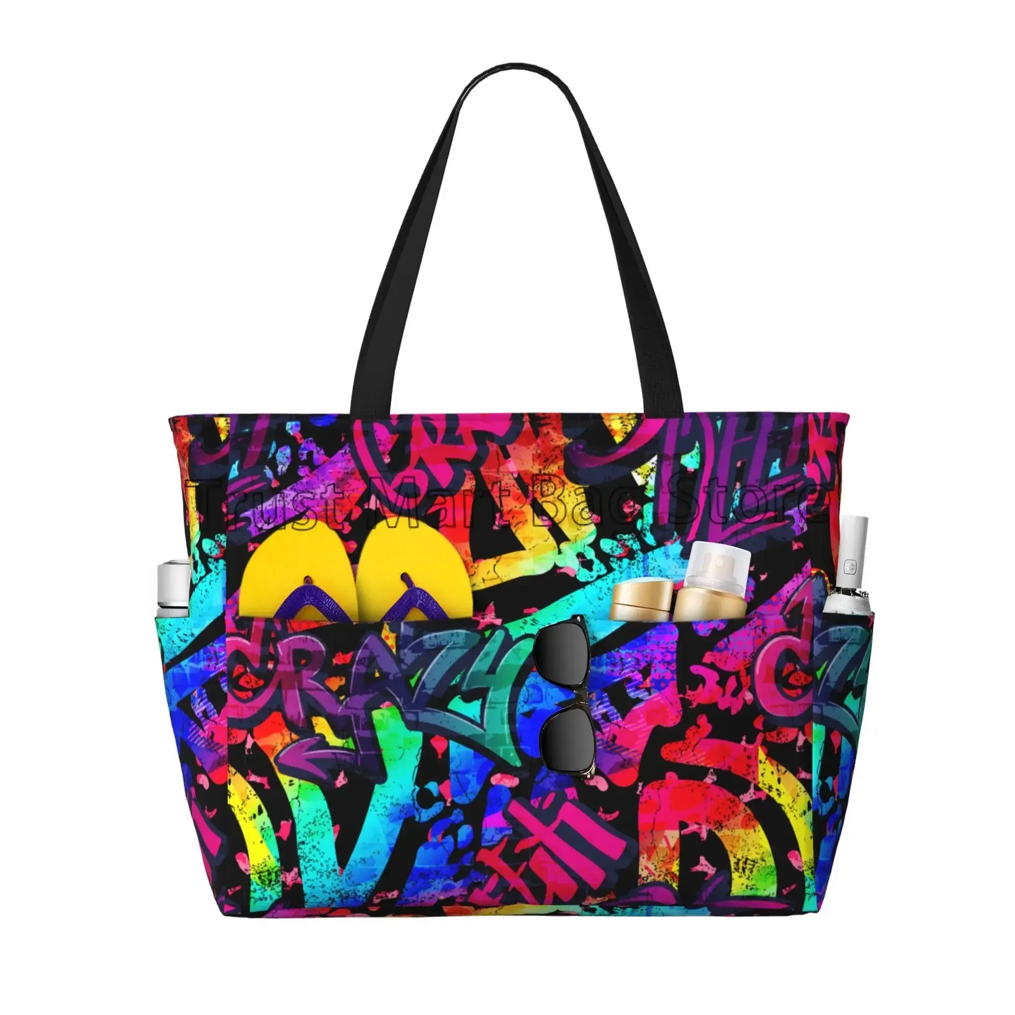 Sac de Plage Tote Graffiti Imperméable - Grande Capacité Voyage Femme